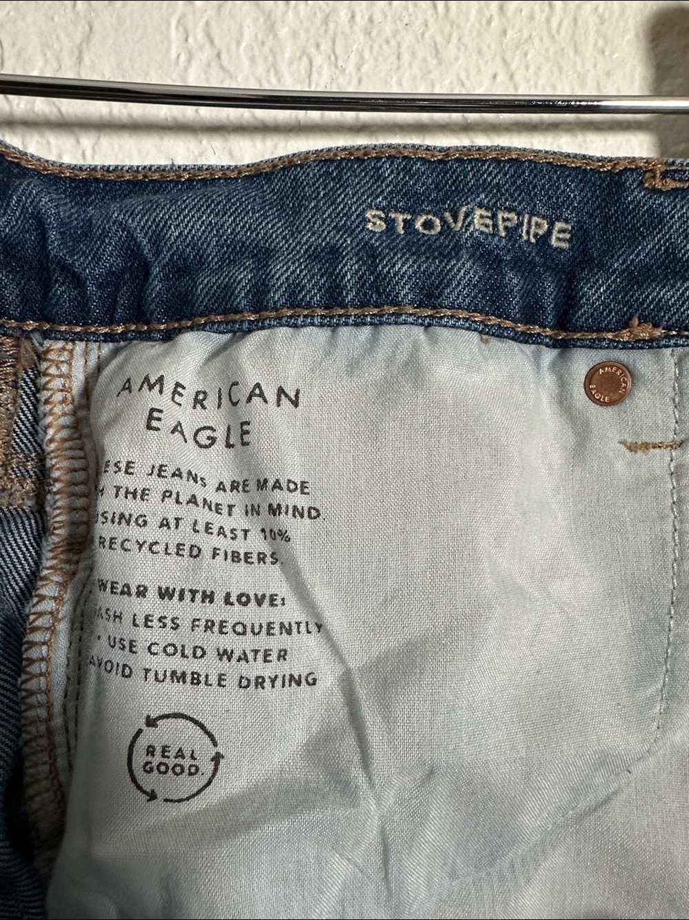 American Eagle Stovepipe Jeans Women’s Size 6 Long Wide Cuff Stretch Denim - Picture 8 of 9